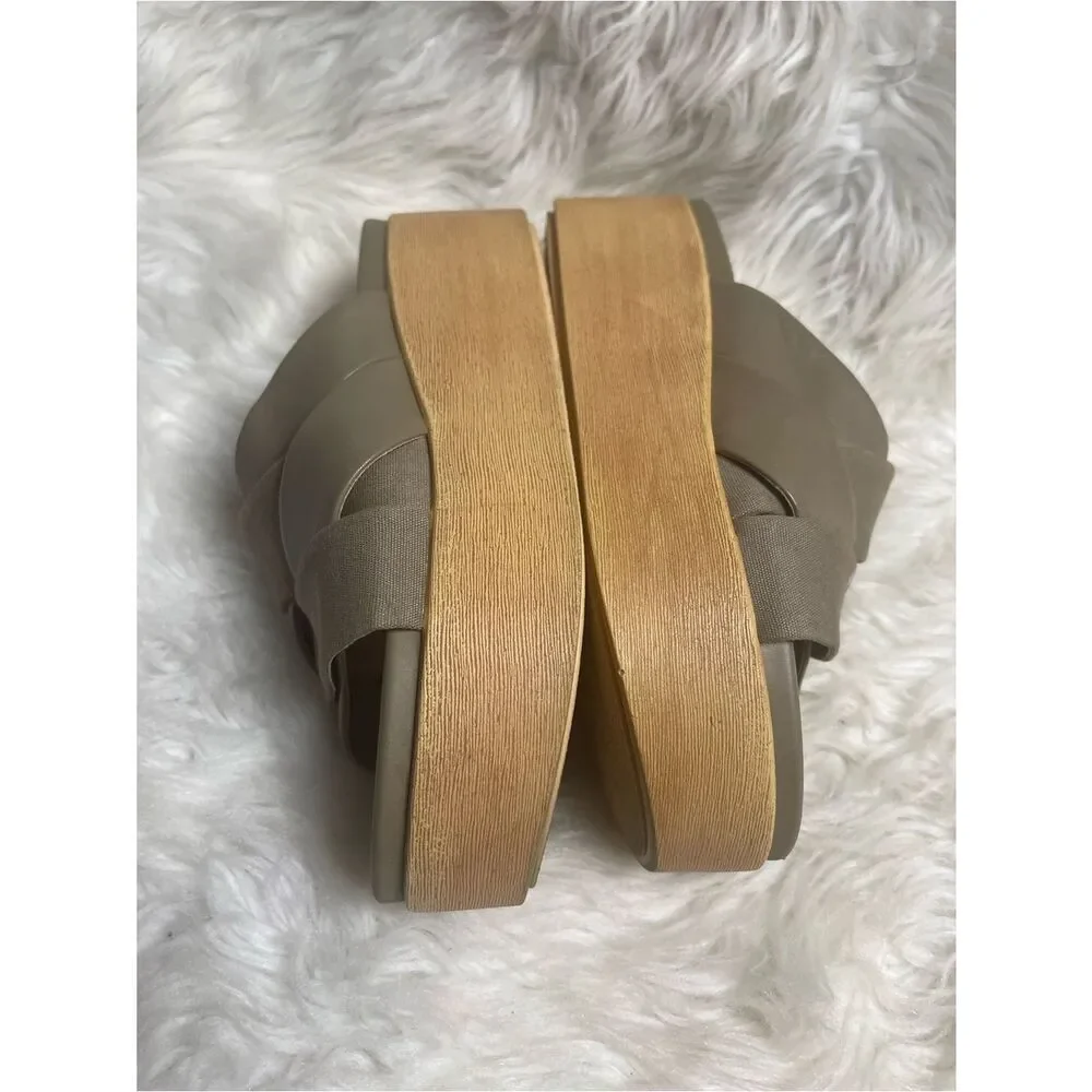 Lucky Brand Taupe Woven Platform Slide Sandals